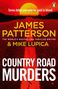 Text: "Some debts can only be paid in blood." Autoren: James Patterson & Mike Lupica. Titel: "Country Road Murders".   
Im Hintergrund ein Sonnenuntergang über einer Landstraße. Oben rechts ein Pinguin-Logo., Buch