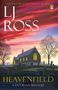 Text: "The multi-million bestselling author LJ Ross. Heavenfield, A DCI Ryan Mystery." Logo eines Pinguins oben rechts. Silhouette einer Kirche im Sonnenuntergang., Buch