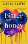 "Bitter Honey" von Caryl Lewis. Gelber Hintergrund, blaue Blumen, eine Biene und ein Pinguin-Logo unten rechts.