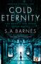 „SEEKING ETERNAL LIFE. COLD ETERNITY. CAN BRING A FATE WORSE THAN DEATH.“ Entlang eines futuristischen Gangs schreitet eine Gestalt., Buch