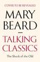 Text: "Cover to be revealed. Mary Beard. Talking Classics. The Shock of the Old." Schlichtes Buchcover-Design.