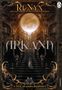 „ARKANA“, „A Tale of Dark Romance“. Eine Frau im Kleid auf einer Treppe in einem prunkvollen, dunklen Inneren.