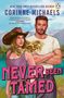Titel: "Never Been Tamed". Autor: Corinne Michaels. Illustration: Mann und Frau vor einem Berg- und Seepanorama., Buch