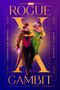 "ROGUE GAMBIT A LOVE STORY" steht im Zentrum. Zwei Figuren tanzen in eleganter Kleidung. Farben: Violett, Orange., Buch