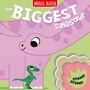 „The Biggest Dinosaur“, „STAMP! STOMP!“. Illustration: Ein großer lila Dinosaurier neben einem kleineren grünen., Buch