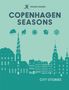 "Copenhagen Seasons", "City Stories". Silhouette von Gebäuden, Symbole für Wetter und Jahreszeiten darüber.