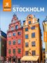 "MINI STOCKHOLM", "Free eBook", Logo mit laufender Figur. Zwei bunte Gebäude mit verzierten Fassaden unter blauem Himmel., Buch