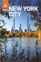 "NEW YORK CITY", "ROUGH GUIDES" mit Logo, "Free eBook". Skyline mit Hochhäusern, Herbstbäume und ein See im Vordergrund., Buch