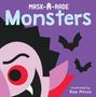 Text: "MASK-A-RADE Monsters" und "illustrated by Rae Minos". Illustration eines Monsters mit Fledermäusen.