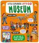 "Little Explorers Let's Go Museum" steht oben. Es sind Szenen im Museum, mit Leuten, Dinosaurierskelett, Security, Shop., Buch