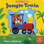 „Jungle Train“ und „Thierry Bedouet“. Illustration: Tiger in Zug, umgeben von Dschungelpflanzen und einem Frosch., Buch