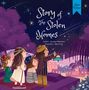 Text: "Story of the Stolen Homes, Author: Guzelya Marisova, Illustrator: Agia Putri." 

Vier Kinder blicken in den sternklaren Nachthimmel., Buch