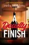 Text: "A Deadly Finish", "radu herklots", "A John Tedesco Murder Mystery". Eine Weinflasche mit Korkenzieher im Hintergrund., Buch