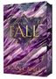 Text: "THE FALL", "RYAN CAHILL", "A NOVELLA", "THE BOUND AND THE BROKEN". Illustration mit violetten Kristallen im Hintergrund.