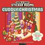 Text: "Sticker Rooms Cuddly Christmas. Create your own festive spaces with over 350 stickers."  
Illustration: Weihnachtlich geschmückter Raum., Buch