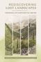 "Rediscovering Lost Landscapes" in Großschrift. Landschaftsillustration in Streifen, Hügel und Gebäude sichtbar., Buch