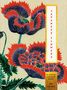 "JAPANESE FLOWERS" vertikal. "A LITTLE STICKER BOOK" und "65 STICKERS" in Gold. Illustration von roten und blauen Blumen., Buch