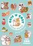 "CUTE 'N' COZY Cozy Food. Zenny Abanalso. OVER 200 STICKERS!" Niedliche Tiere mit Essen wie Eis, Nudelbecher und Obst.
