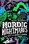 „Nordic Nightmares: The Best of Nordic Horror“ mit grünen Kreaturen und violetten, stilisierten Naturmotiven., Buch