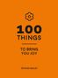 "100 Things to Bring You Joy" steht auf orangem Hintergrund. Oben eine stilisierte Blume, unten steht "Rowan Bailey"., Buch