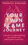 Logo-Stil: "Your Twin Flame Journey". Lodernde Flammen umgeben ein Yin-Yang-Symbol auf rosa Hintergrund.