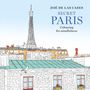"ZOÉ DE LAS CASES, SECRET PARIS, Colouring for mindfulness." Zeichnung von Dächern mit Eiffelturm im Hintergrund.
