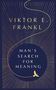 VIKTOR E. FRANKL, MAN'S SEARCH FOR MEANING. Goldene Strahlen auf dunkelblauem Hintergrund, stilisierter Vogel., Buch