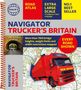 „NAVIGATOR TRUCKER'S BRITAIN,“ „EVERY ROAD SHOWN.“ Roter Lastwagen über einer Landkarte, Foto eines Tunnels., Buch