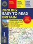 "2028 BIG EASY TO READ BRITAIN," Road-Atlas-Cover mit Karten und Landschaftsbild, gelbe und rote Textblöcke., Buch