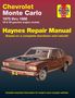 "Chevrolet Monte Carlo 1970-1988", "Haynes Repair Manual". Gezeigt wird ein brauner Monte Carlo, Motorhaube geöffnet.