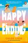 Text: "Theirs didn't start as a love story. But everyone deserves a... HAPPY ENDING. Chloe Liese. USA TODAY BESTSELLING AUTHOR."

Illustration: Eine Frau und ein Hund oben auf großen Buchstaben, ein Mann mit Drink unten. Sandburg und bunte Sommerfarben im Hintergrund., Buch