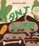 Text: "Ant Life". Eine bunte Illustration von Ameisen in einem Netzwerk von Tunneln mit Blättern, einem Rad und Objekten., Buch