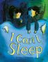 "I Can’t Sleep. Emma Farrarons." Zwei Kinder im Bett, eines wach. Sanfte Farben, kuschelige Stofftiere.