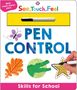 "See, Touch, Feel: PEN CONTROL. Skills for School." Ein Stift ist abgebildet sowie Blätter, ein Krokodil und ein Stern.