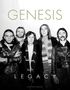 "GENESIS LEGACY" steht oben. Fünf Männer stehen nebeneinander, lässig gekleidet, zwei tragen Lederjacken., Buch