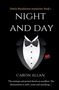Text: "Night and Day" von Caron Allan. Illustration: Smoking mit rotem Taschentuch auf schwarzem Hintergrund.