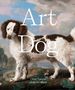 „Art Dog. Clever Canines of the Art World.“ Ein Gemälde eines braun-weiß gefleckten Hundes vor einer Landschaft.