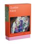 "Buchcover 'Gustav Klimt', '50 Masterpieces Explored', Autorin: Sally Grant. Bunte, abstrakte Illustration in der Mitte."