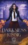 Text: "ELISHEVAH MONRAD", "DARKNESS RISING", "BOOK 1", "SHADOWFLAME ACADEMY".  
Eine junge Frau vor einem Schloss, Hände von Flammen umgeben., Buch