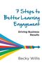 "7 Steps to Better Learning Engagement" und "Driving Business Results". Darunter farbige Linien als Pfeil. Autorin: Becky Willis.