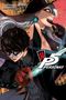 "14 P5 PERSONA5." Zwei stilisierte Figuren, eine mit Maske und eine mit Hut, dynamische Pose, Illustration.