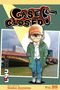 „Case Closed“, gezeichnete Figur mit Brille und Mütze, steht vor einer Brücke und Gebäuden., Buch