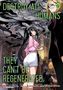„DESTROY ALL HUMANS 9” und „THEY CAN'T BE REGENERATED”. Anime-Illustration mit zwei Frauen, verschnörkeltem Hintergrund., Buch