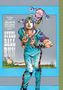 Text: "Hirohiko Araki, JOJO'S BIZARRE ADVENTURE Part 7, STEEL BALL RUN". Illustration: Figur in bunter Kleidung mit Sternenmotiv., Buch