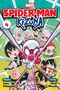 "Spider-Man: Kizuna", Band 4. Bunte Manga-Figuren in einem Spinnennetz-Stil zentriert um Spider-Man., Buch
