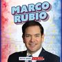 Text "MARCO RUBIO", "BOTH SIDES of the Aisle". Illustration einer Person vor Washingtons Kapitol. Stars und Streifen-Hintergrund., Buch