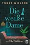„Die weiße Dame“ in Türkis mit Schachfigur. Darunter ein Sofa, links eine Lampe, rechts eine Pflanze., Buch