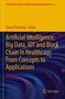 Text: "Artificial Intelligence, Big Data, IOT and Block Chain in Healthcare: From Concepts to Applications, Volume 2." Oben orange, unten violett mit Muster, Springer-Logo., Buch