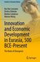 Text: "Innovation and Economic Development in Eurasia, 500 BCE-Present". Skulptur eines klassischen Kopfes im Hintergrund., Buch