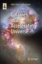 Text: "John Etienne Beckman, Galaxies in an Accelerating Universe, Springer." Hintergrund: Bild von leuchtenden Galaxien., Buch